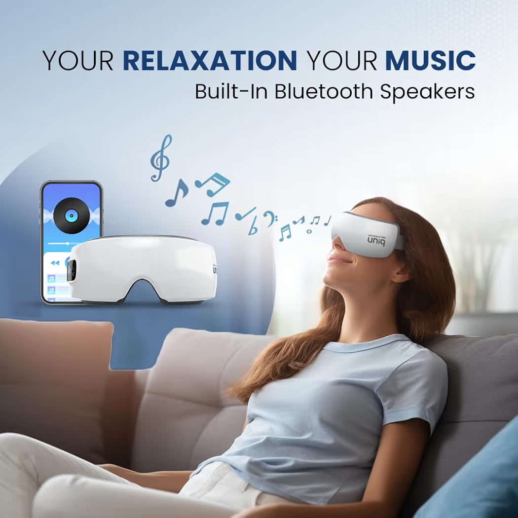 Eye Massager - 1 Year Warranty - Heat Compression - Air Pressure - Vibration Massage - Bluetooth Speakers - Rechargeable - Eye Relaxation - Improve Sleep - Foldable & Portable