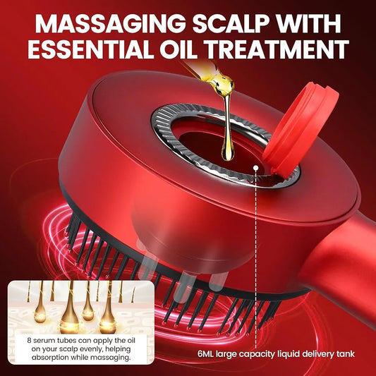 Premium Head Scalp Electric Massager Comb | Scalp Massaging Brush with 3 In 1 Hair Oil Applicator | IPX7 Waterproof,Portable Deep Massager For Hair & Head Relaxation at Home | Massage for Hair Growth/Stress Relax (Red)