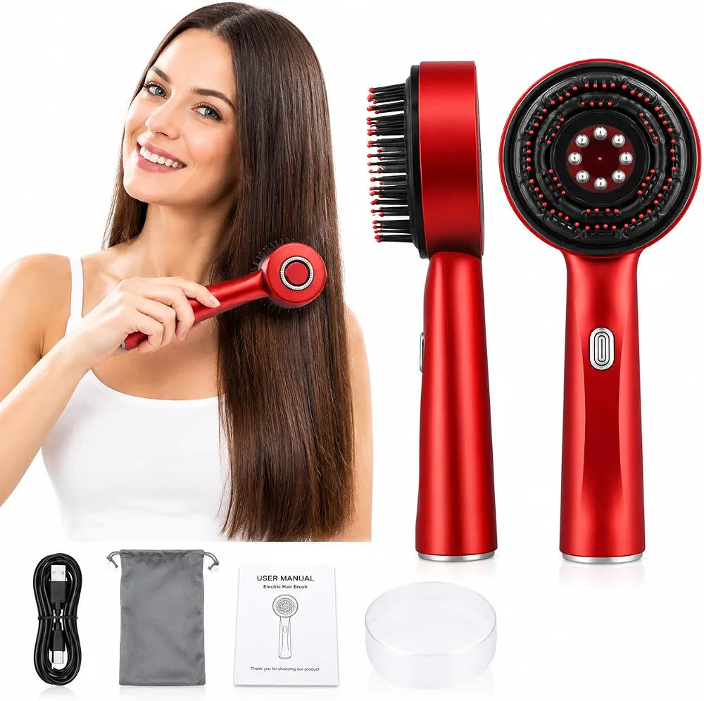 Premium Head Scalp Electric Massager Comb | Scalp Massaging Brush with 3 In 1 Hair Oil Applicator | IPX7 Waterproof,Portable Deep Massager For Hair & Head Relaxation at Home | Massage for Hair Growth/Stress Relax (Red)