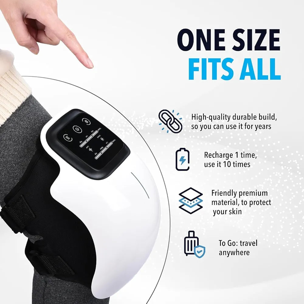 3-in-1 Knee Massager with Heat, Vibration & Red Light Therapy | Rechargeable Knee Pain Relief Massager for Joint Pain & Arthritis