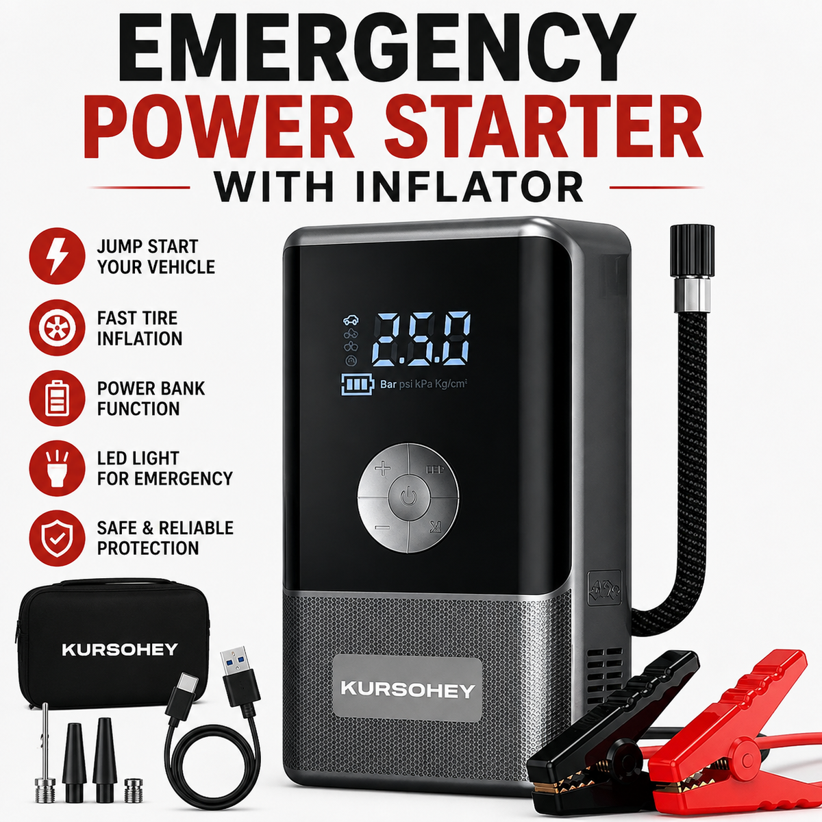 Tire Inflator Car Jump Starter Power Bank Tyre Inflator Air Compressor